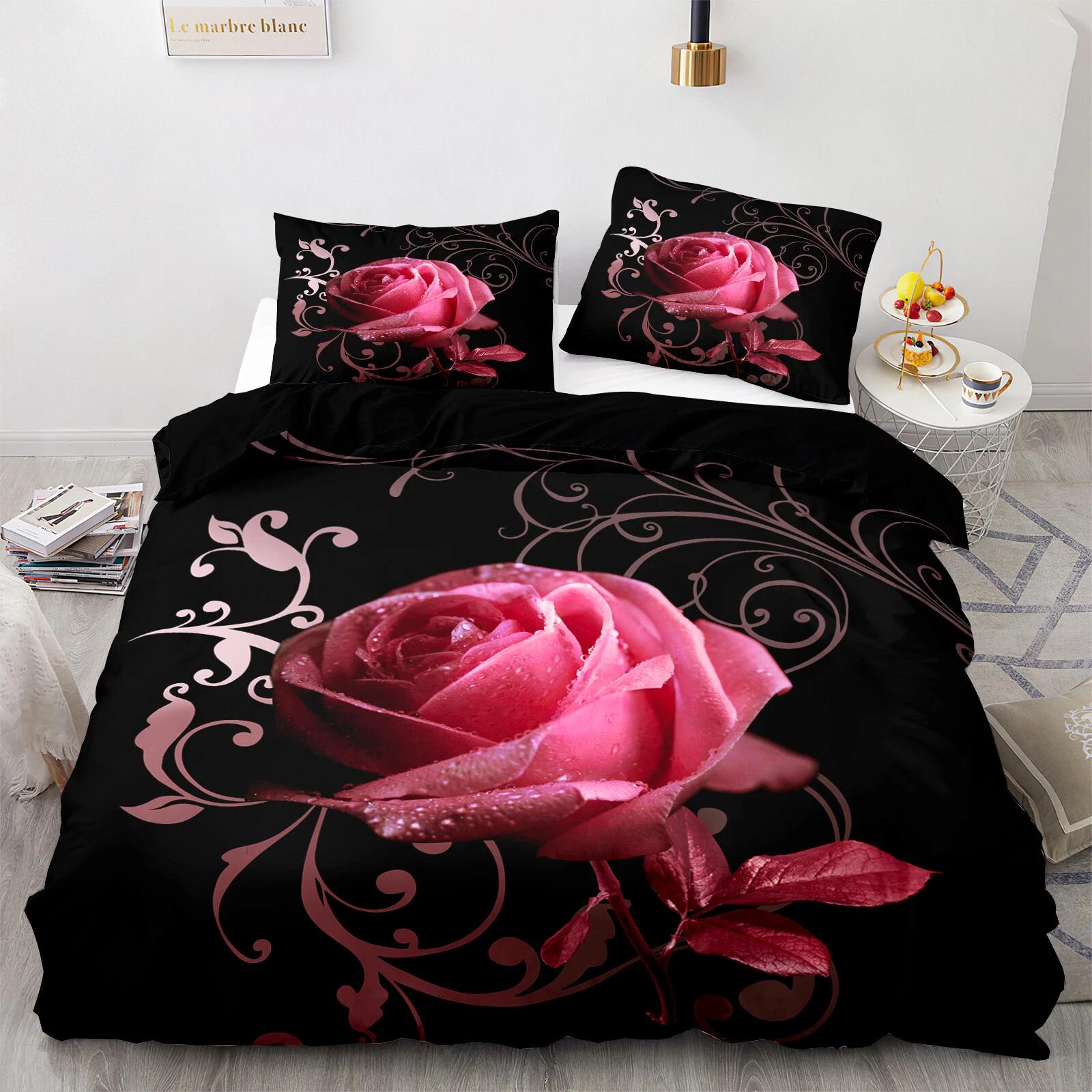 Elegant Pink Rose Floral Bedding Set, Black Vintage Swirl Duvet Cover Set, Romantic Home Textile, Perfect Gift for Bedroom Decor Baby 100x135cm
Elegant Pink Rose Floral Bedding Set, Black Vintage Swirl Duvet Cover Set, Romantic Home Textile, Perfect Gift for Bedroom Decor Baby 100x135cm