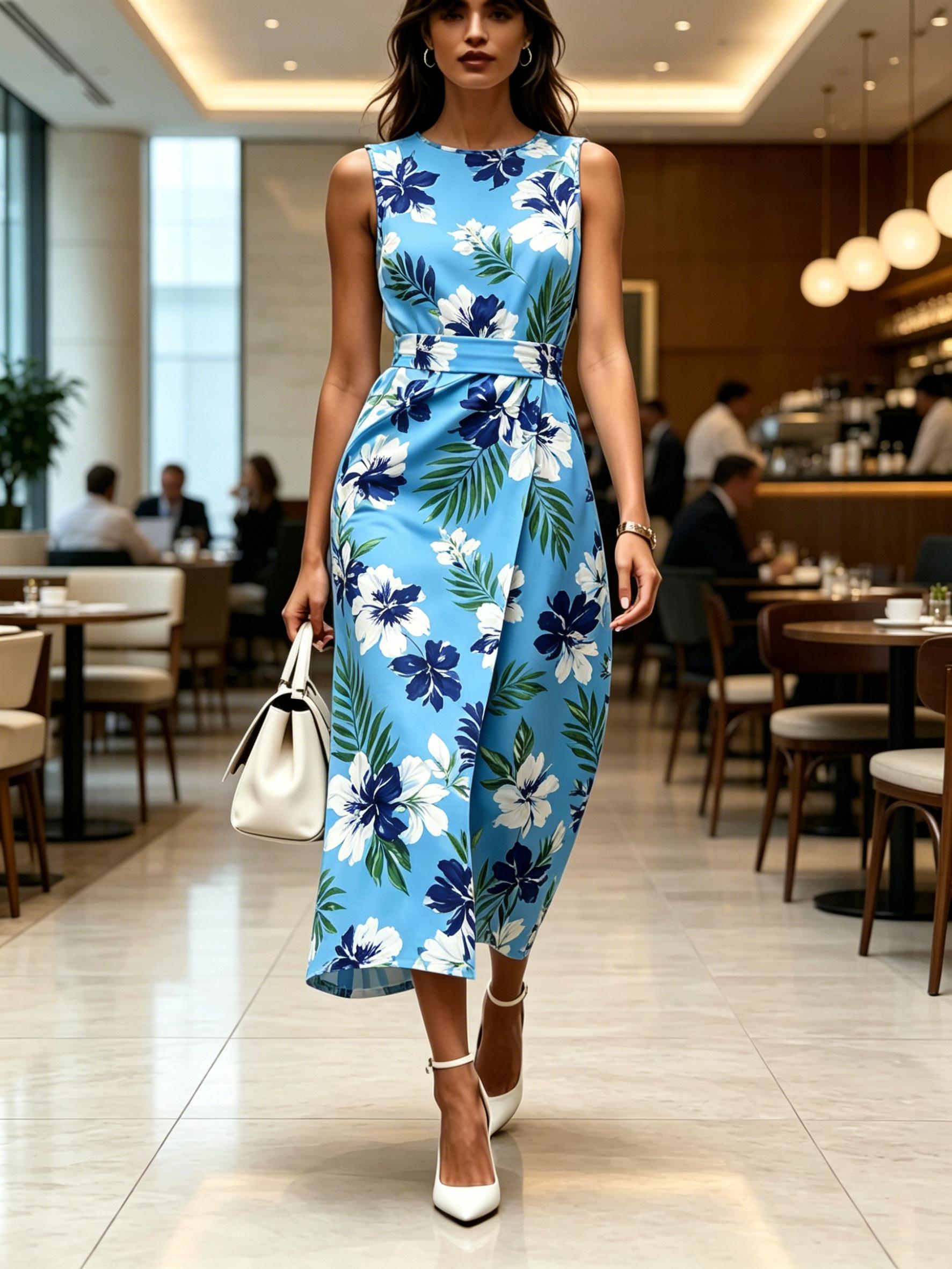 Round neck sleeveless midi dress with tropical flower and leaf printed pattern blue color modern elegant casual fashionable women s clothing XXS
Round neck sleeveless midi dress with tropical flower and leaf printed pattern blue color modern elegant casual fashionable women s clothing XXS
