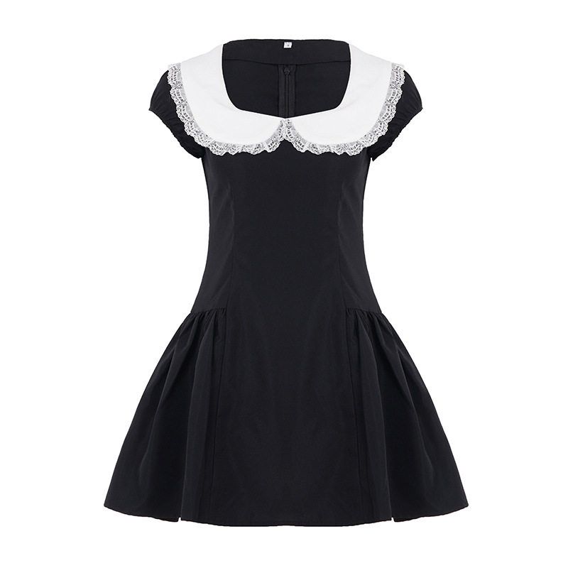 French-Style Socialite Style Black and White Color-Blocked Lace Doll Collar Waist-Cinching A-Line Dress with a Youthful Vibe and Short Sleeves Black S
French-Style Socialite Style Black and White Color-Blocked Lace Doll Collar Waist-Cinching A-Line Dress with a Youthful Vibe and Short Sleeves Black S