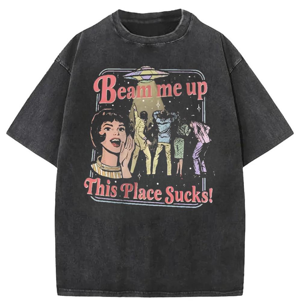 Wash Snow Cotton Beam Me Up This Place Sucks Retro UFO Crowd Print Funny Scifi Style Loose Short Sleeved Womens Tshirt S
Wash Snow Cotton Beam Me Up This Place Sucks Retro UFO Crowd Print Funny Scifi Style Loose Short Sleeved Womens Tshirt S