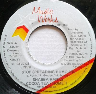 7inch Record SHABBA RANKS / COCOA TEA & HOME T - Stop Spreading Rumours NONE Music Works Rec 1988 Jamaica Reggae, Ska & Dub Used
7inch Record SHABBA RANKS / COCOA TEA & HOME T - Stop Spreading Rumours NONE Music Works Rec 1988 Jamaica Reggae, Ska & Dub Used