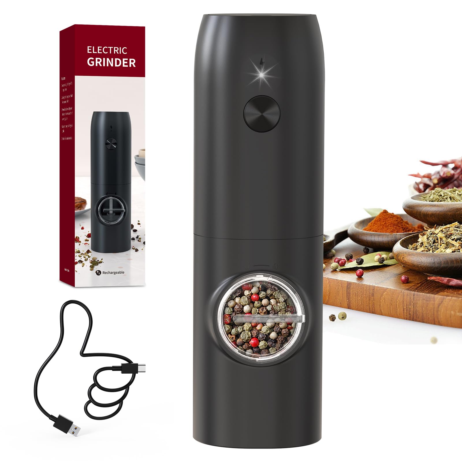 CIRCLE JOY Pepper Mill Electric Spice Mill Rechargeable White LED Light Capacity 70ml Adjustable Roughness Black
CIRCLE JOY Pepper Mill Electric Spice Mill Rechargeable White LED Light Capacity 70ml Adjustable Roughness Black