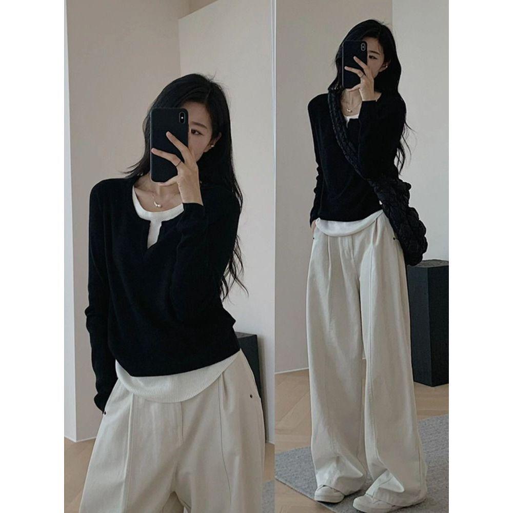 Women s Irregular Patchwork Fake Two-Piece Long Sleeve Top: Fall/Winter Loose Slimming Design One Size
Women s Irregular Patchwork Fake Two-Piece Long Sleeve Top: Fall/Winter Loose Slimming Design One Size