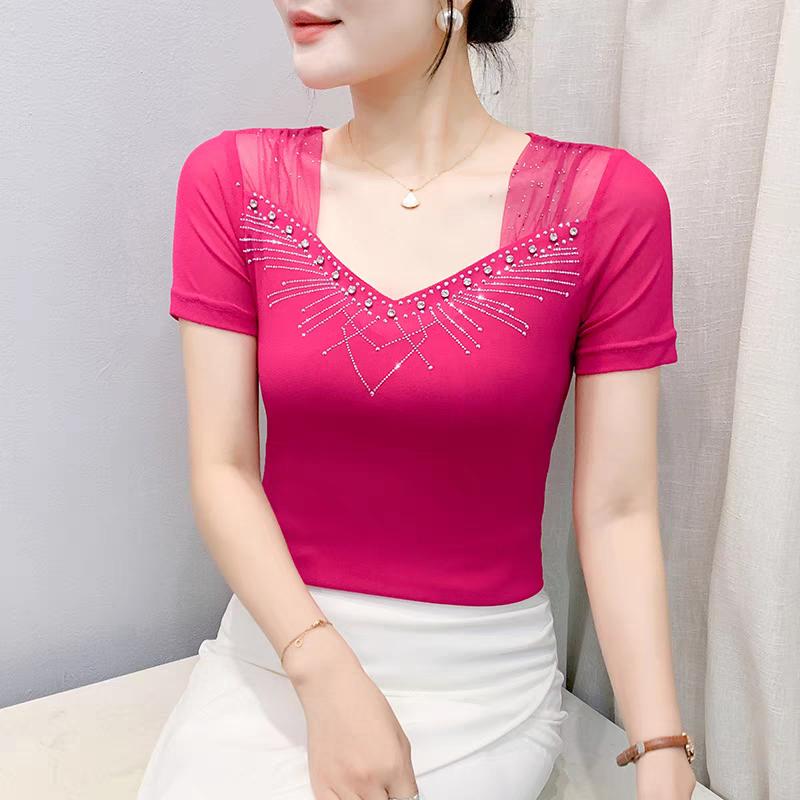 New European Sweet Women s Clothes T-shirt Chic Shiny Hot Diamonds Mesh Tees Sexy Square Neck Short Sleeve Female Summer Tops 3XL рожевий
New European Sweet Women s Clothes T-shirt Chic Shiny Hot Diamonds Mesh Tees Sexy Square Neck Short Sleeve Female Summer Tops 3XL рожевий