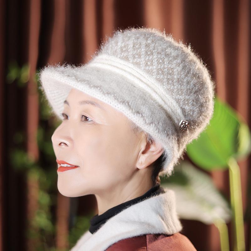 Новая шляпа женская 2025 для женщин среднего и пожилого возраста, шляпа для мамы, флисовая теплая шерстяная вязаная шапка, шляпа для пожилой женщины One size