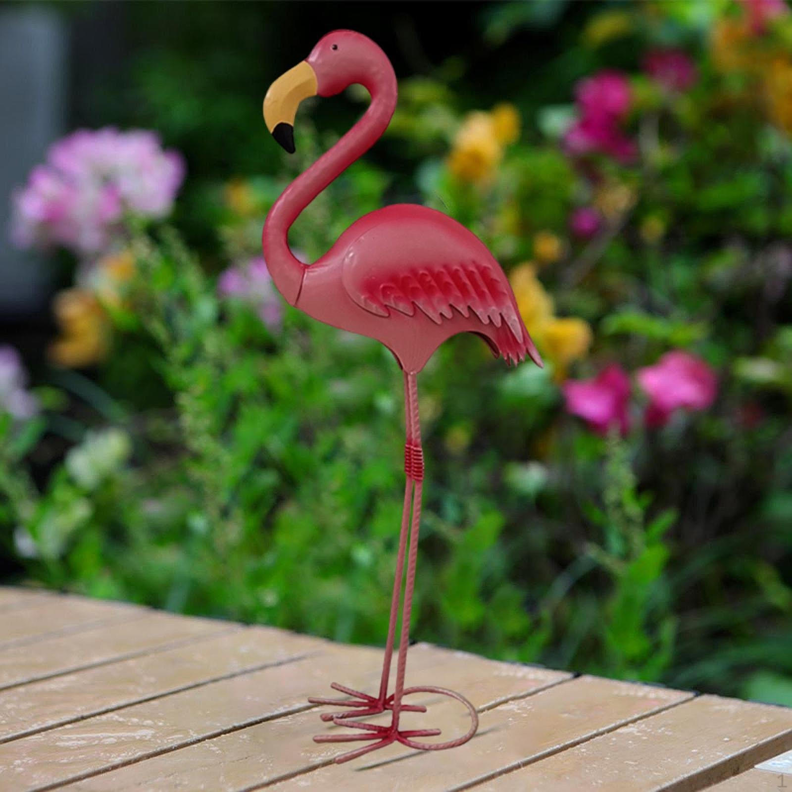Садовая статуя Фигурка животного Скульптура фламинго Подарок Ландшафтное украшение Металлическое уличное искусство для патио Height 50.5 cm