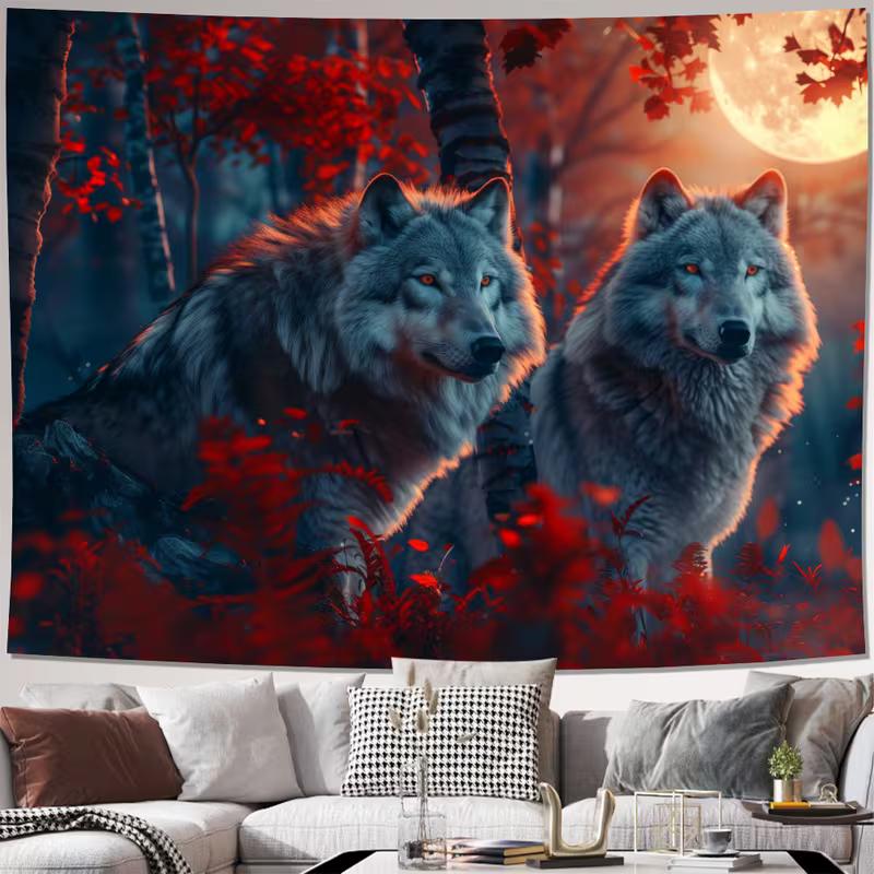 2D Grey Wolves with Red Eyes Tapestry Night Forest and Full Moon Wall Decor Cloth for Home & Bedroom 47.2x31.5inch/120*80cm
2D Grey Wolves with Red Eyes Tapestry Night Forest and Full Moon Wall Decor Cloth for Home & Bedroom 47.2x31.5inch/120*80cm