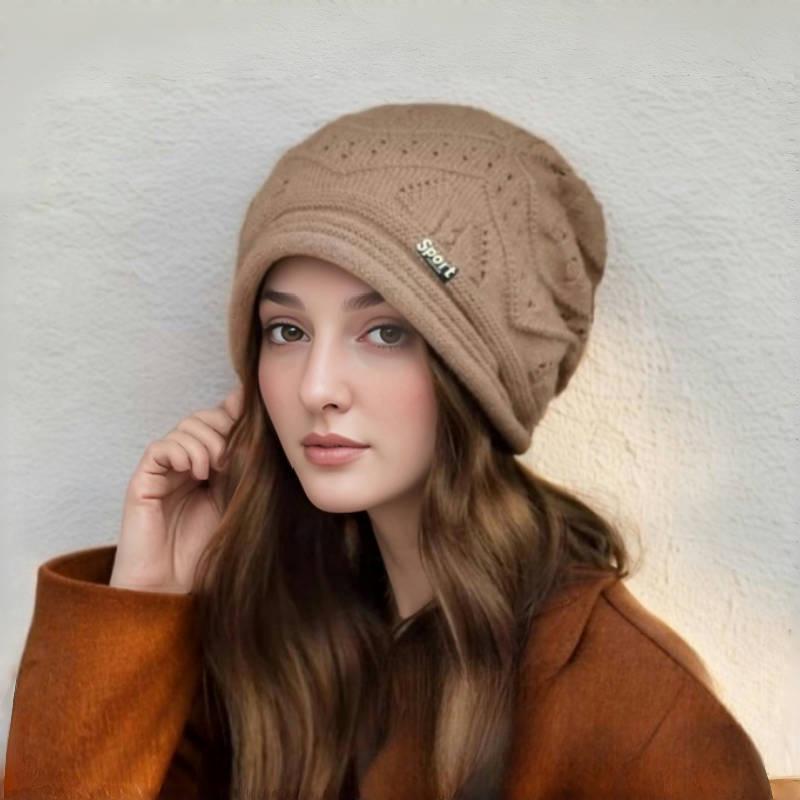 Женская осенне-зимняя вязаная шерстяная шапка для беременных с защитой ушей - Теплая, модная и универсальная для большого обхвата головы One Size (Stretchable)