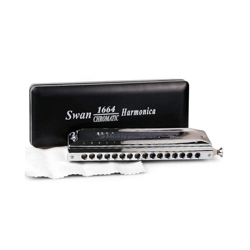 SWAN 10/12/16 holes C key silver chromatic harmonica standard chromatic harmonica turn round blowhole with annexes (16 holes 64 sounds)
SWAN 10/12/16 holes C key silver chromatic harmonica standard chromatic harmonica turn round blowhole with annexes (16 holes 64 sounds)