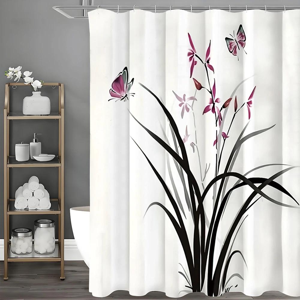 Chinese Ink Painting Orchid Butterfly Shower Curtain, Bathroom Decorative Shower Curtain, Waterproof Shower Curtain With Hooks W60H190(CM)-1 Pcs
Chinese Ink Painting Orchid Butterfly Shower Curtain, Bathroom Decorative Shower Curtain, Waterproof Shower Curtain With Hooks W60H190(CM)-1 Pcs