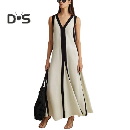 Женское платье макси с v-образным вырезом без рукавов контрастного цвета, свободное длинное платье, двустороннее платье, праздничное дорожное платье XL черный белый
Женское платье макси с v-образным вырезом без рукавов контрастного цвета, свободное длинное платье, двустороннее платье, праздничное дорожное платье XL черный белый