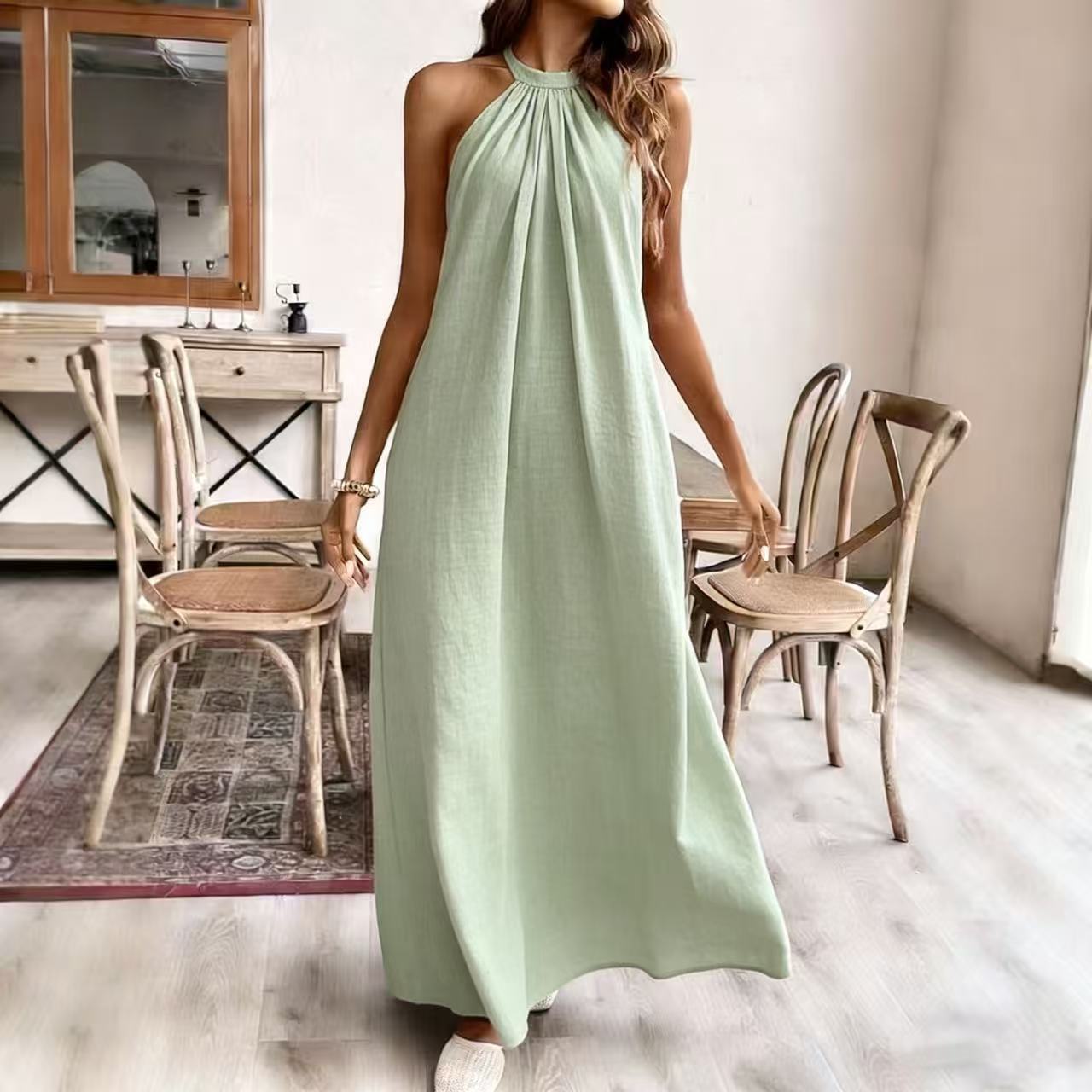 European Style Summer Solid Color Loose Fit Fashion Maxi Dress Vacation L світло-зелений колір
European Style Summer Solid Color Loose Fit Fashion Maxi Dress Vacation L світло-зелений колір