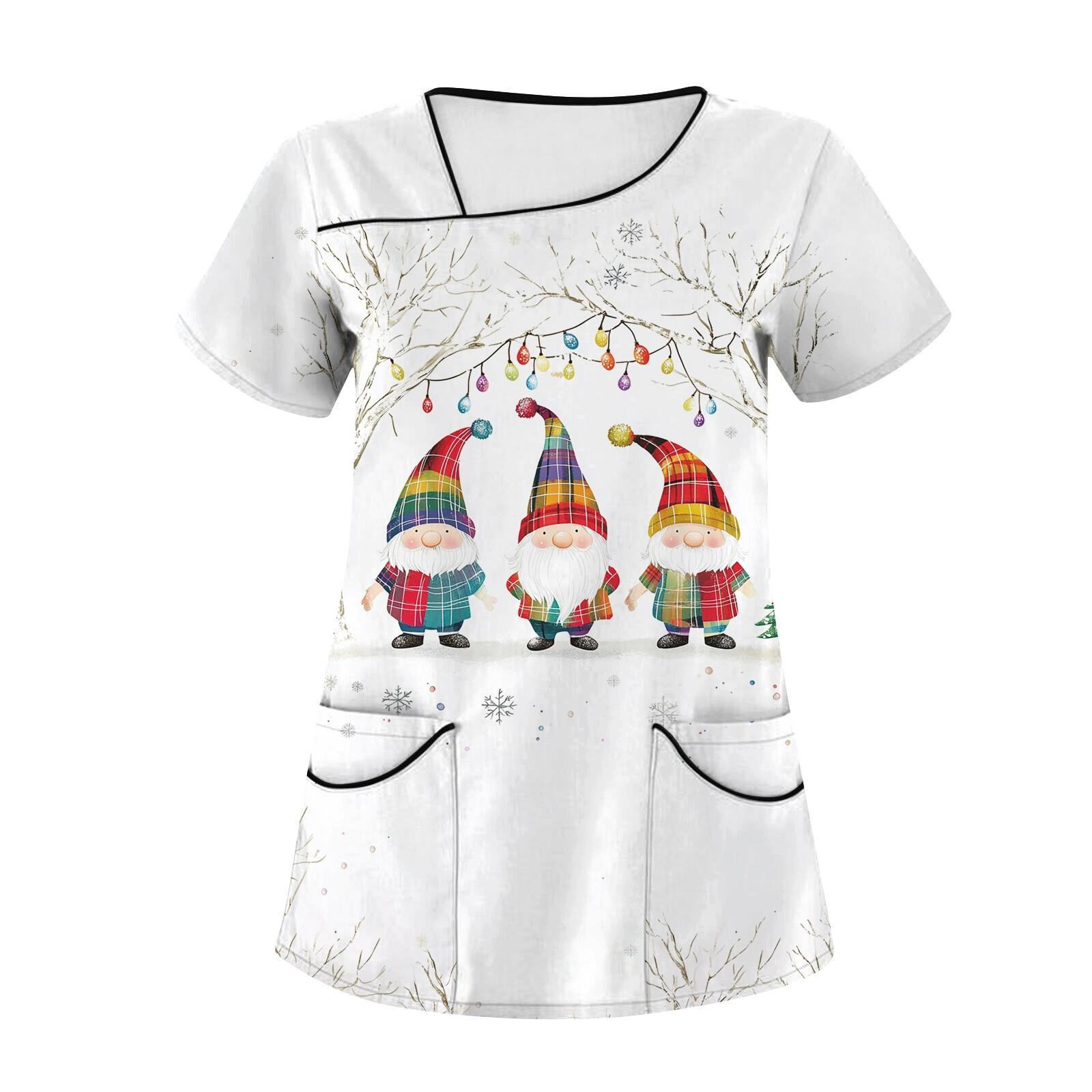 Женская повседневная рабочая одежда с короткими рукавами и наклонным воротником с принтом и двойными карманами XXXXXL