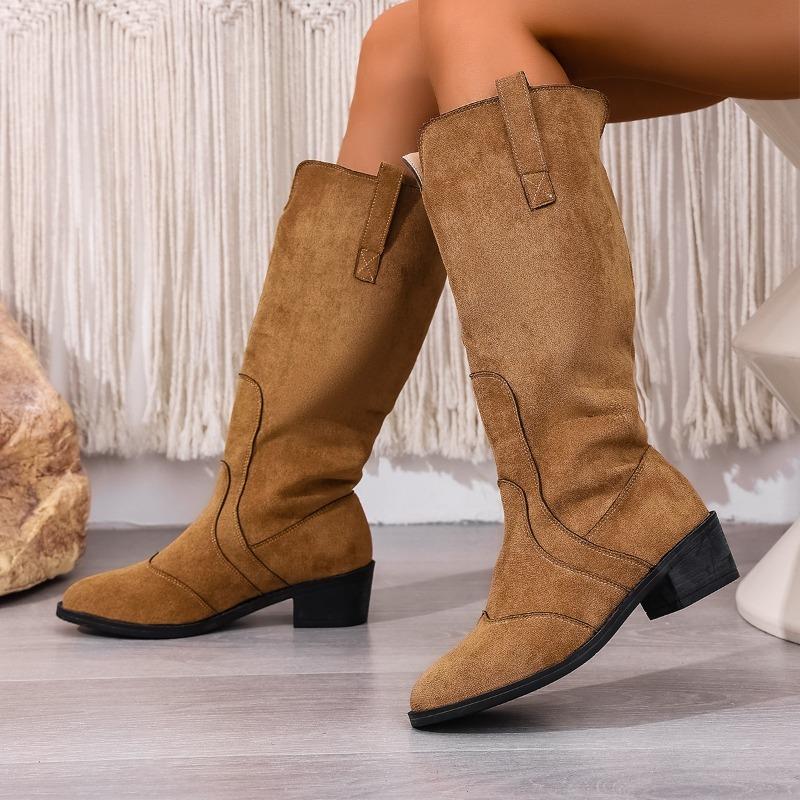 Модные ботфорты большого размера на блочном каблуке до колена женские осень/зима 2025 новые ботинки-рыцари с острым носом 36