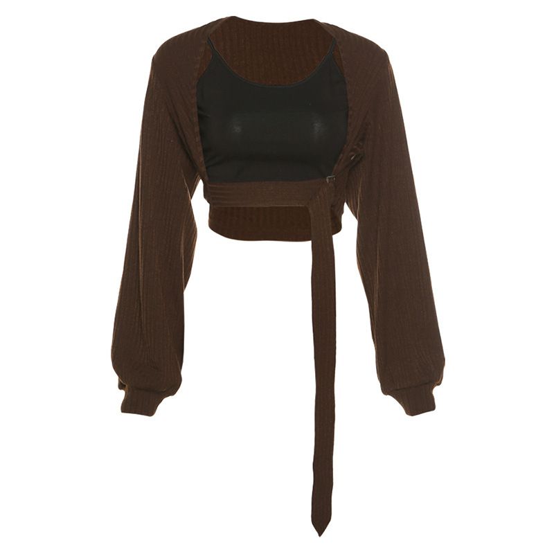 Solid Color Striped Slim-fit Lace-up Sexy Short Shirt Brown L
Solid Color Striped Slim-fit Lace-up Sexy Short Shirt Brown L