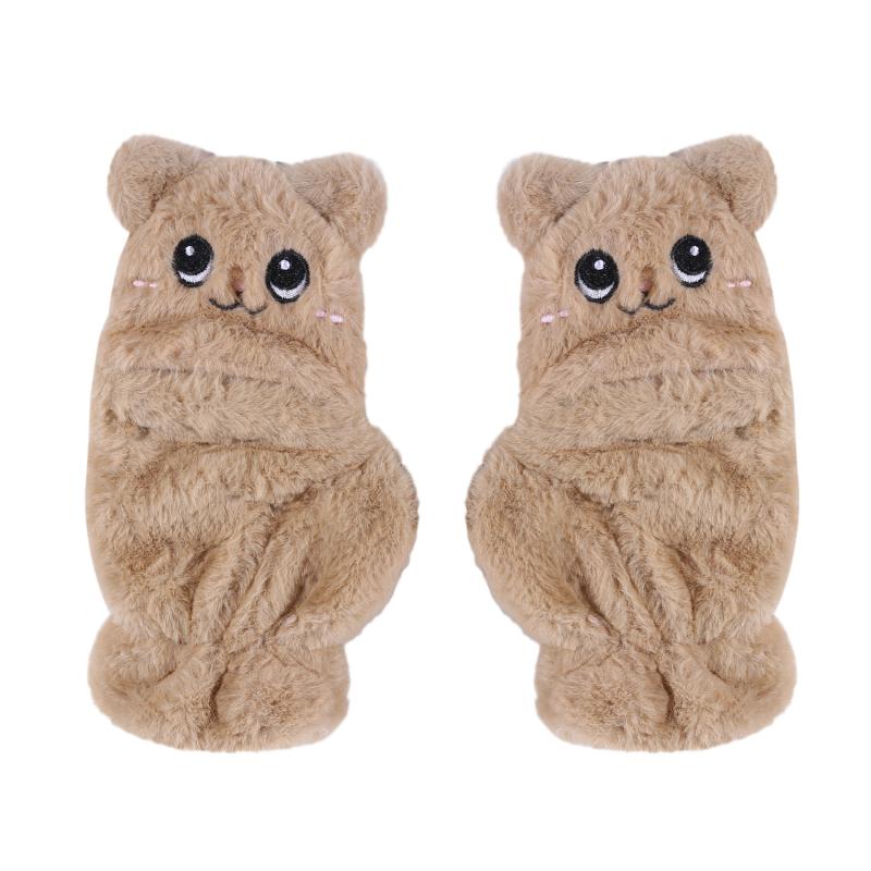 Женские зимние плюшевые варежки с изображением кошек, перчатки без пальцев, теплые плюшевые перчатки, зимние мягкие утолщенные перчатки для девочек с половиной пальцев хаки