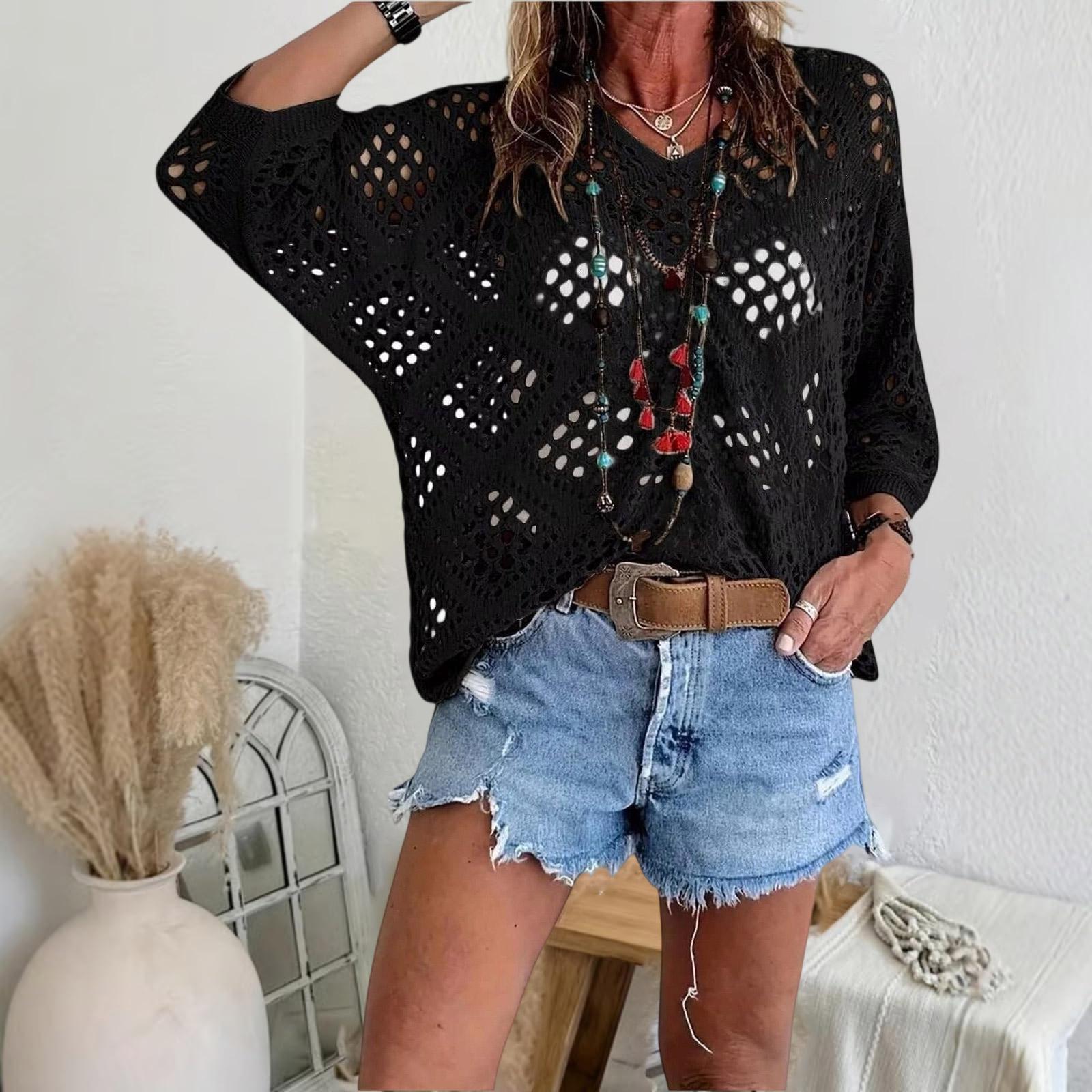 Womens V Neck Batwing Sleeve Hollow Out Knit Pullover Sweater Loose Fit Lightweight Diamond Pattern Top for Layering S чёрный
Womens V Neck Batwing Sleeve Hollow Out Knit Pullover Sweater Loose Fit Lightweight Diamond Pattern Top for Layering S чёрный