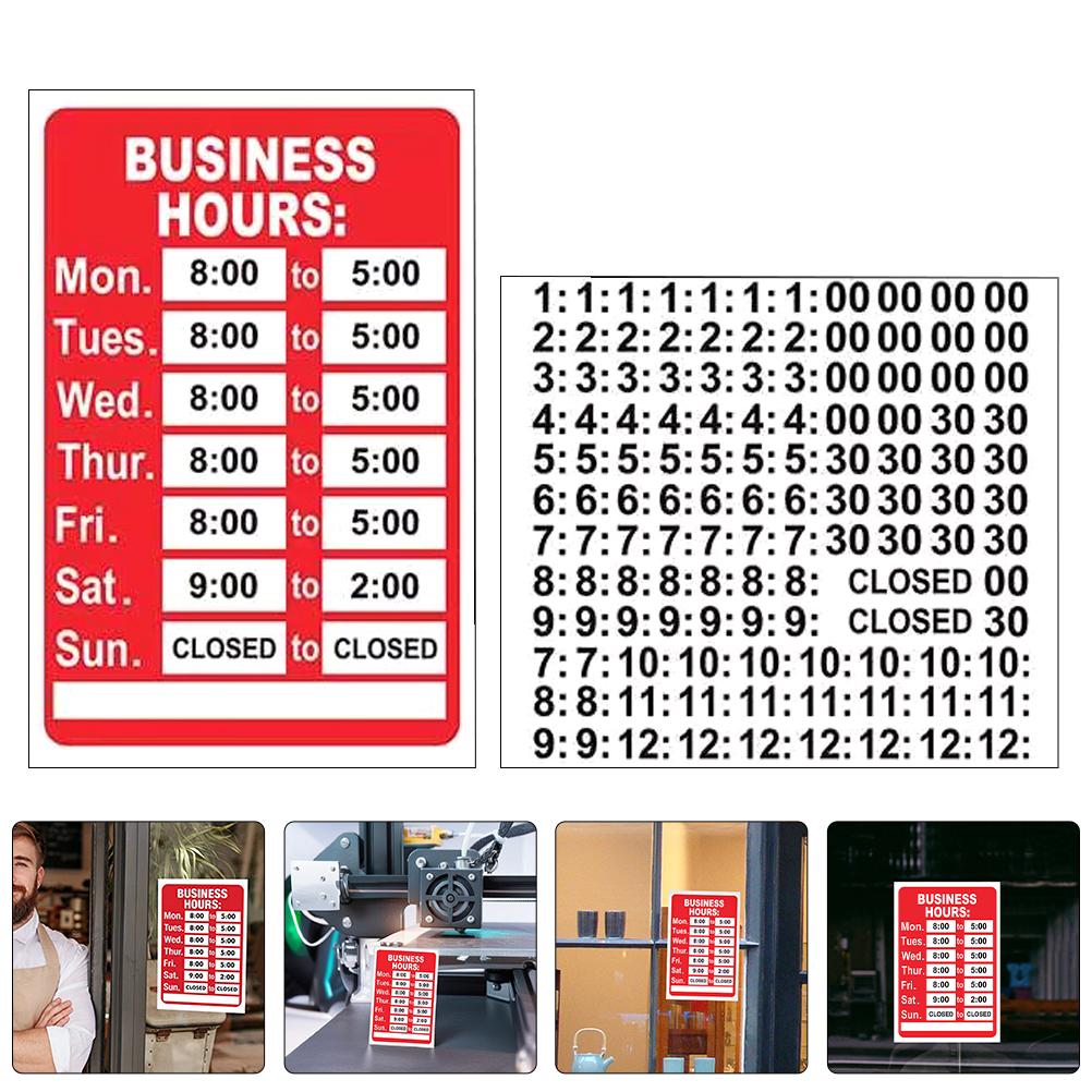 2 Pcs Large Adjustable PVC Business Hours Sticker Open Sign Store Office Window Decal Plaque Digital Display Door Banner 29.50X19.50X0.10CM
2 Pcs Large Adjustable PVC Business Hours Sticker Open Sign Store Office Window Decal Plaque Digital Display Door Banner 29.50X19.50X0.10CM