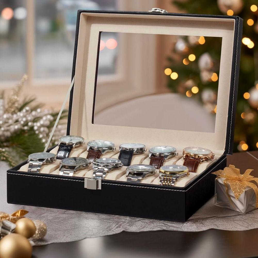 Lockable Watch Box 1/2 Tiers Jewelry Storage Box Organizer Watch Holder Display Case Women black-style1 hold 10
Lockable Watch Box 1/2 Tiers Jewelry Storage Box Organizer Watch Holder Display Case Women black-style1 hold 10