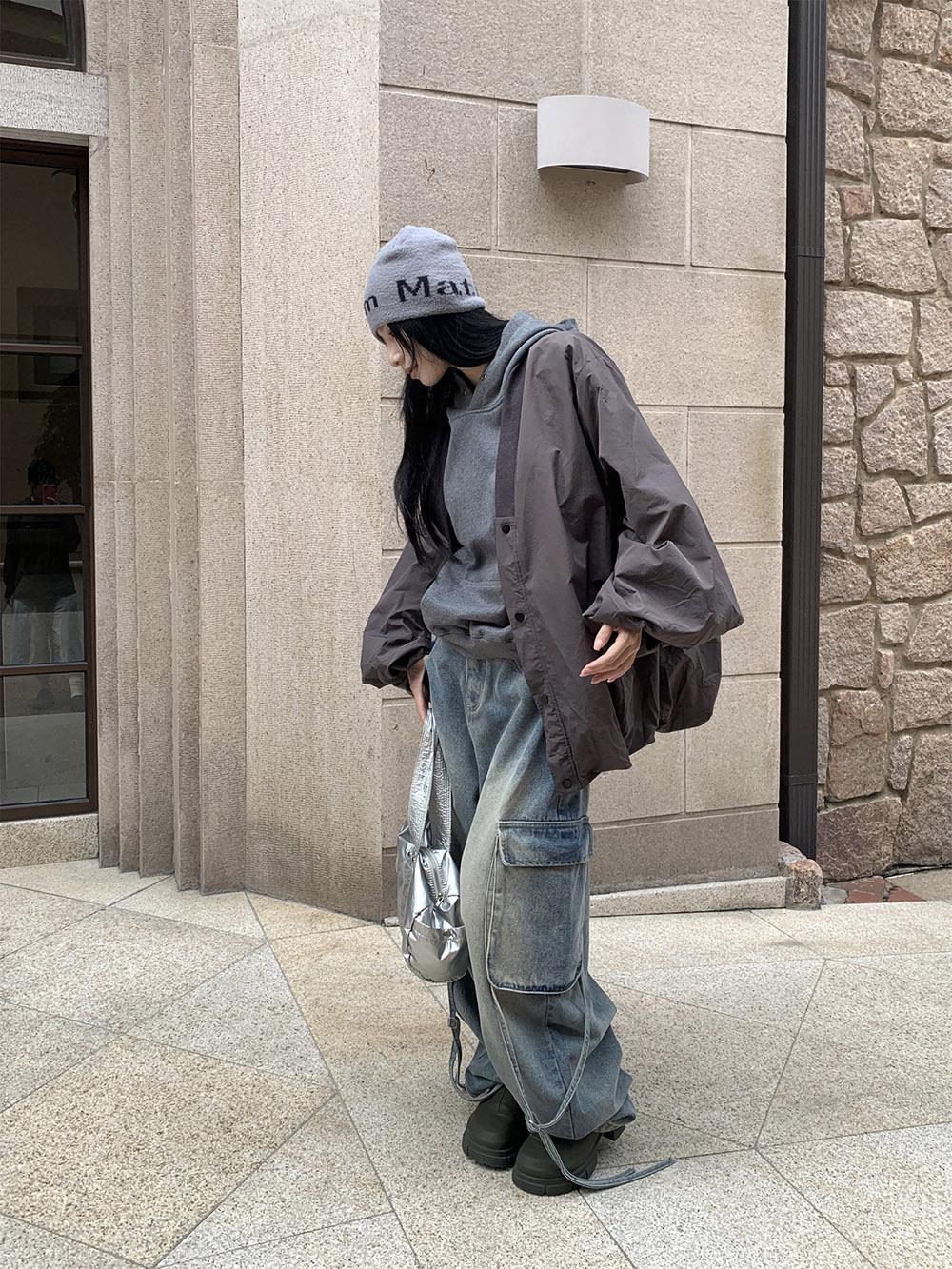 Женские джинсы широкого кроя на шнуровке в стиле рабочей одежды, коллекция осень 2025 L светло-синий