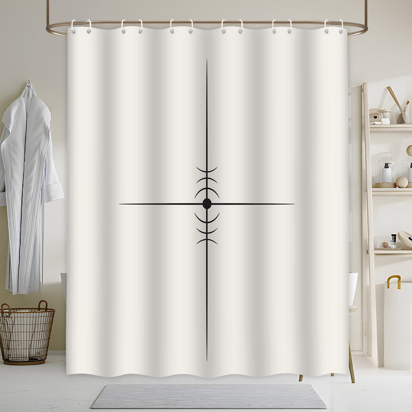 Minimalist Geometric Bath Curtain - Symmetrical Black Design On Cream, Modern Abstract Style, Polyester, Machine Washable W60H190(CM)-1 Pcs
Minimalist Geometric Bath Curtain - Symmetrical Black Design On Cream, Modern Abstract Style, Polyester, Machine Washable W60H190(CM)-1 Pcs