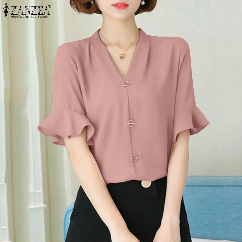 ZANZEA Женская летняя однотонная повседневная блузка с оборками на рукавах и v-образным вырезом
ZANZEA Женская летняя однотонная повседневная блузка с оборками на рукавах и v-образным вырезом