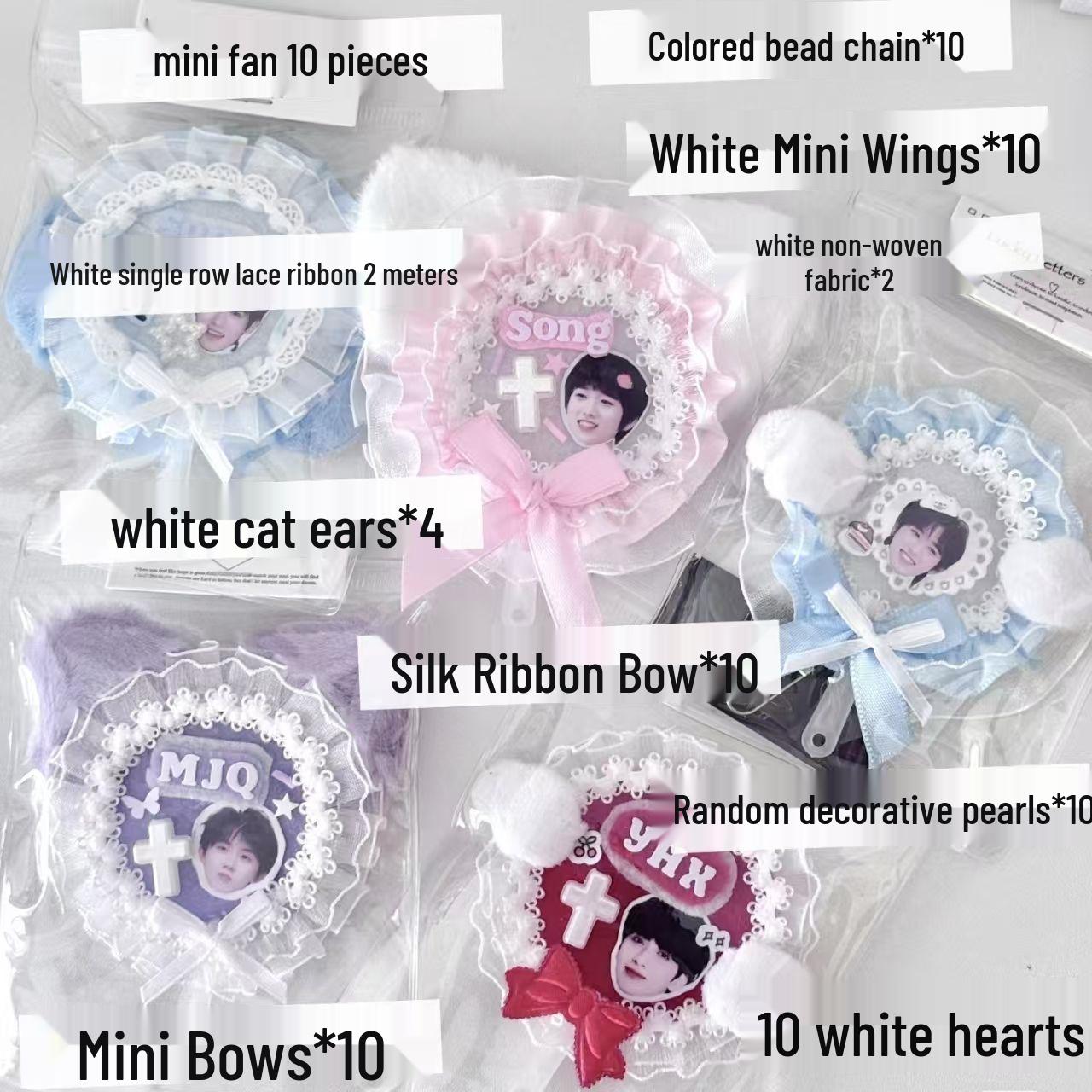 Набор аксессуаров для концерта идола «Сделай сам»: Кружевная отделка, Бантик, Милый набор полуфабрикатов 77-piece Fan Material Set (Makes ~10 Fans) белый
Набор аксессуаров для концерта идола «Сделай сам»: Кружевная отделка, Бантик, Милый набор полуфабрикатов 77-piece Fan Material Set (Makes ~10 Fans) белый