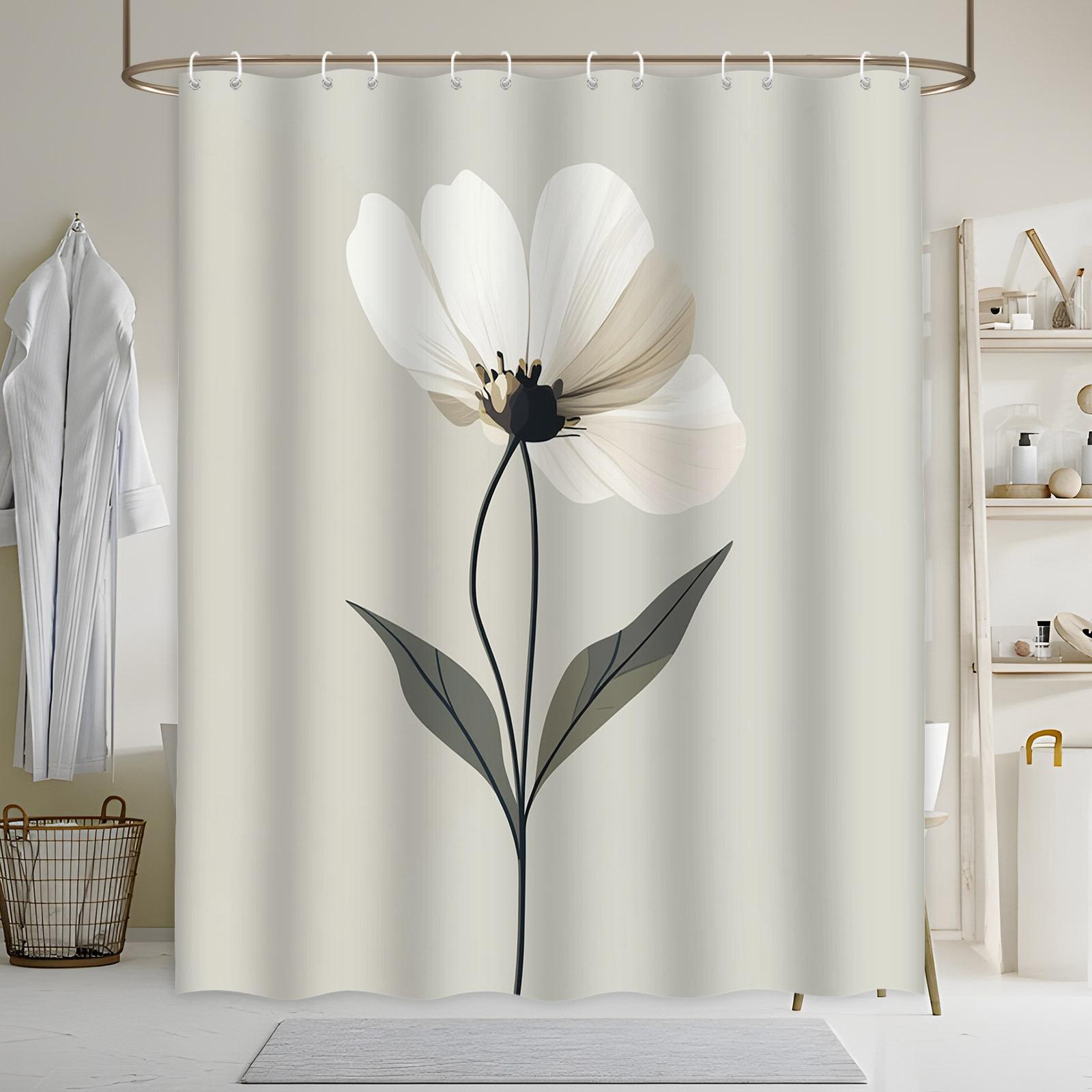 Elegant White Peony Shower Curtain - Black Stamen, Dark Green Leaves, Beige Background, Minimalist Modern Style W60H190(CM)-1 Pcs
Elegant White Peony Shower Curtain - Black Stamen, Dark Green Leaves, Beige Background, Minimalist Modern Style W60H190(CM)-1 Pcs