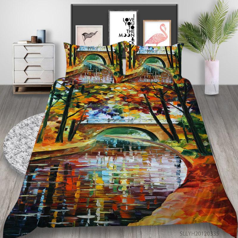Creative Oil Painting Series Digital Printing Quilt Cover Pillowcase Two or Three-piece Set Polyester Source Factory EU single 135*200