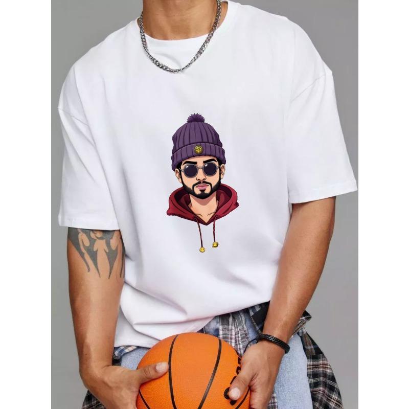 White T-Shirt with Cartoon Man Wearing Beanie and Sunglasses Print for Casual Wear S
White T-Shirt with Cartoon Man Wearing Beanie and Sunglasses Print for Casual Wear S