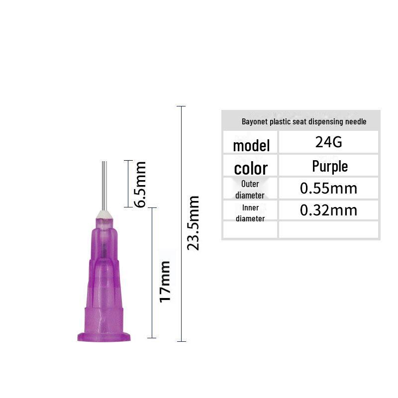 6,5 мм Байонетна голка: 4/1 Пластикова, Нержавіюча сталь Прецизійна дозувальна голка 24G фіолетовий
6,5 мм Байонетна голка: 4/1 Пластикова, Нержавіюча сталь Прецизійна дозувальна голка 24G фіолетовий