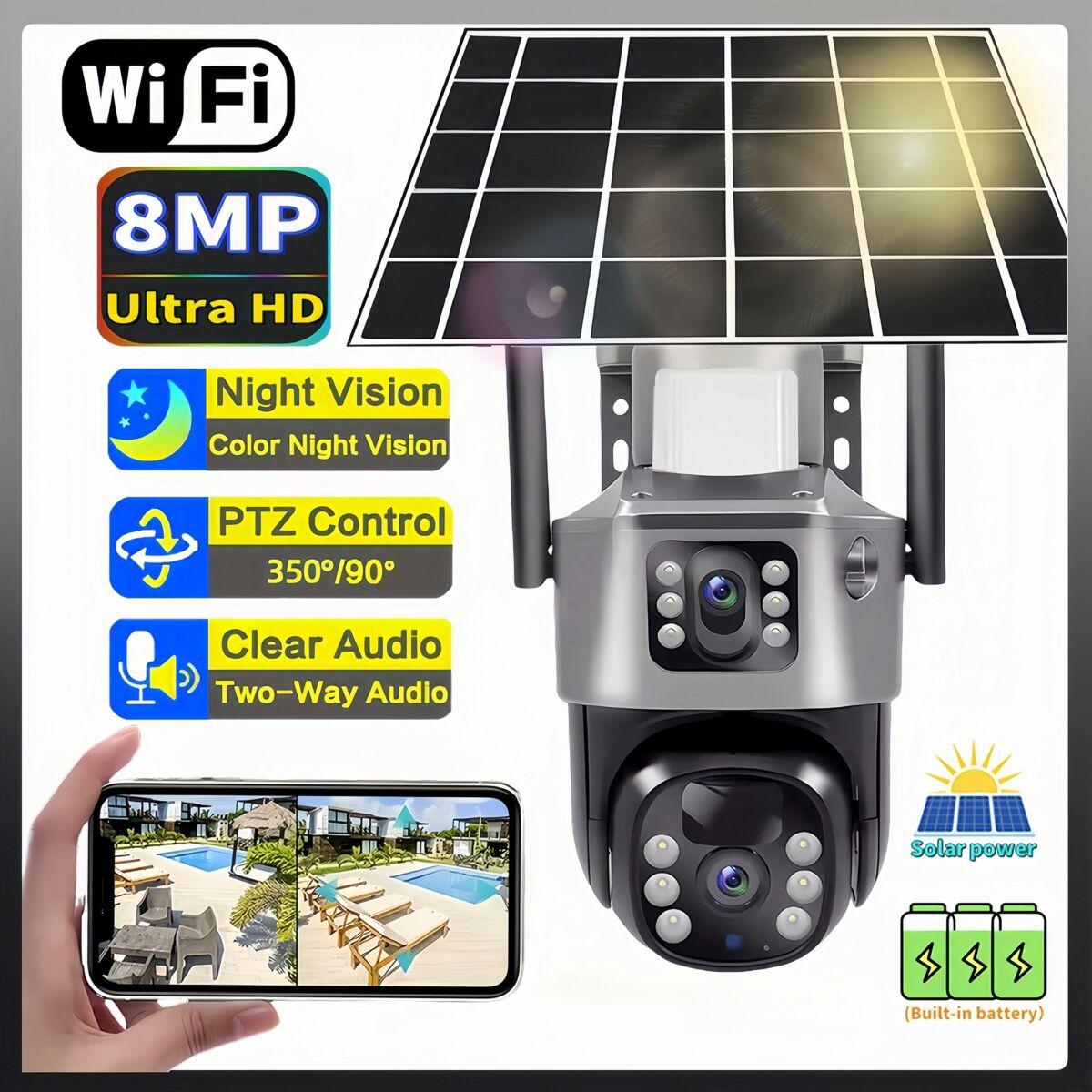 8MP 4K WiFi Бездротова сонячна лінза Подвійний дисплей 4G SIM IP Камера відеоспостереження Виявлення руху PTZ Монітор захисту безпеки новий колір автомобіля
8MP 4K WiFi Бездротова сонячна лінза Подвійний дисплей 4G SIM IP Камера відеоспостереження Виявлення руху PTZ Монітор захисту безпеки новий колір автомобіля