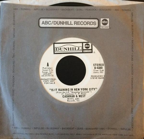 7-дюймовая пластинка CASHMAN WEST Is It Raining In New York City D4380PROMO ABCDunhill Rec 1973 US Rock Б/у
7-дюймовая пластинка CASHMAN WEST Is It Raining In New York City D4380PROMO ABCDunhill Rec 1973 US Rock Б/у