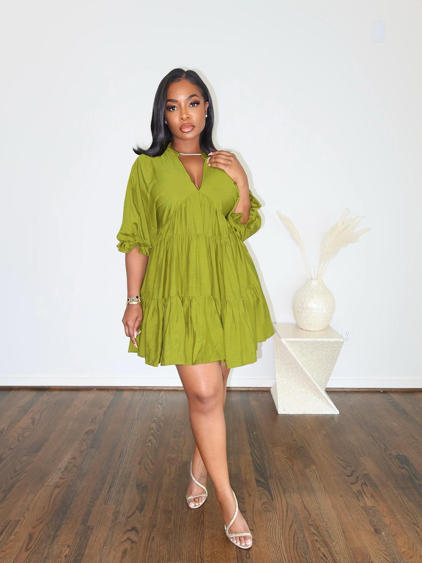 TW748 Casual V-neck Loose Waist Pleated Dress with Three-quarter Sleeves and Wide Hem for Women L зелёный
TW748 Casual V-neck Loose Waist Pleated Dress with Three-quarter Sleeves and Wide Hem for Women L зелёный