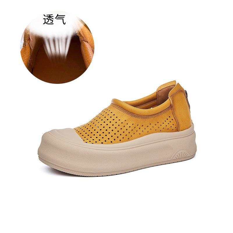 Кожаные маленькие белые туфли женские летние новые полые дышащие повседневные туфли на толстой подошве универсальные туфли для увеличения роста ретро женские туфли 40 верблюд