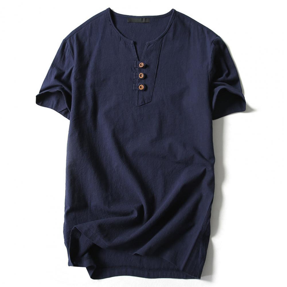 Cotton Men T shirt V Neck Buttons Decoration Short Sleeved Retro T shirt Soft Breathable All Match Summer Men Casual Tee S темно-синього кольору
Cotton Men T shirt V Neck Buttons Decoration Short Sleeved Retro T shirt Soft Breathable All Match Summer Men Casual Tee S темно-синього кольору