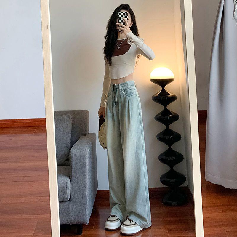 Women s Light Wide-Leg Jeans: Summer Thin, Plus Size, High-Waisted, Loose, Slimming, Floor-Length Pants for Petite Women. XS 71-81 jin
Women s Light Wide-Leg Jeans: Summer Thin, Plus Size, High-Waisted, Loose, Slimming, Floor-Length Pants for Petite Women. XS 71-81 jin