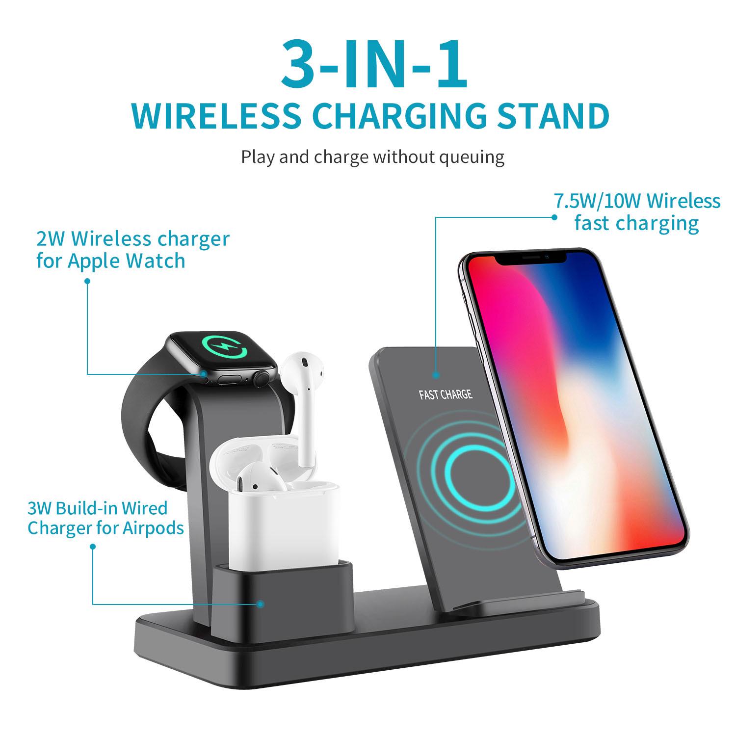3 in 1 Desktop Vertical Wireless Charger Fast Charging Stand for iPhone/Apple Watch/Airpods Black
3 in 1 Desktop Vertical Wireless Charger Fast Charging Stand for iPhone/Apple Watch/Airpods Black