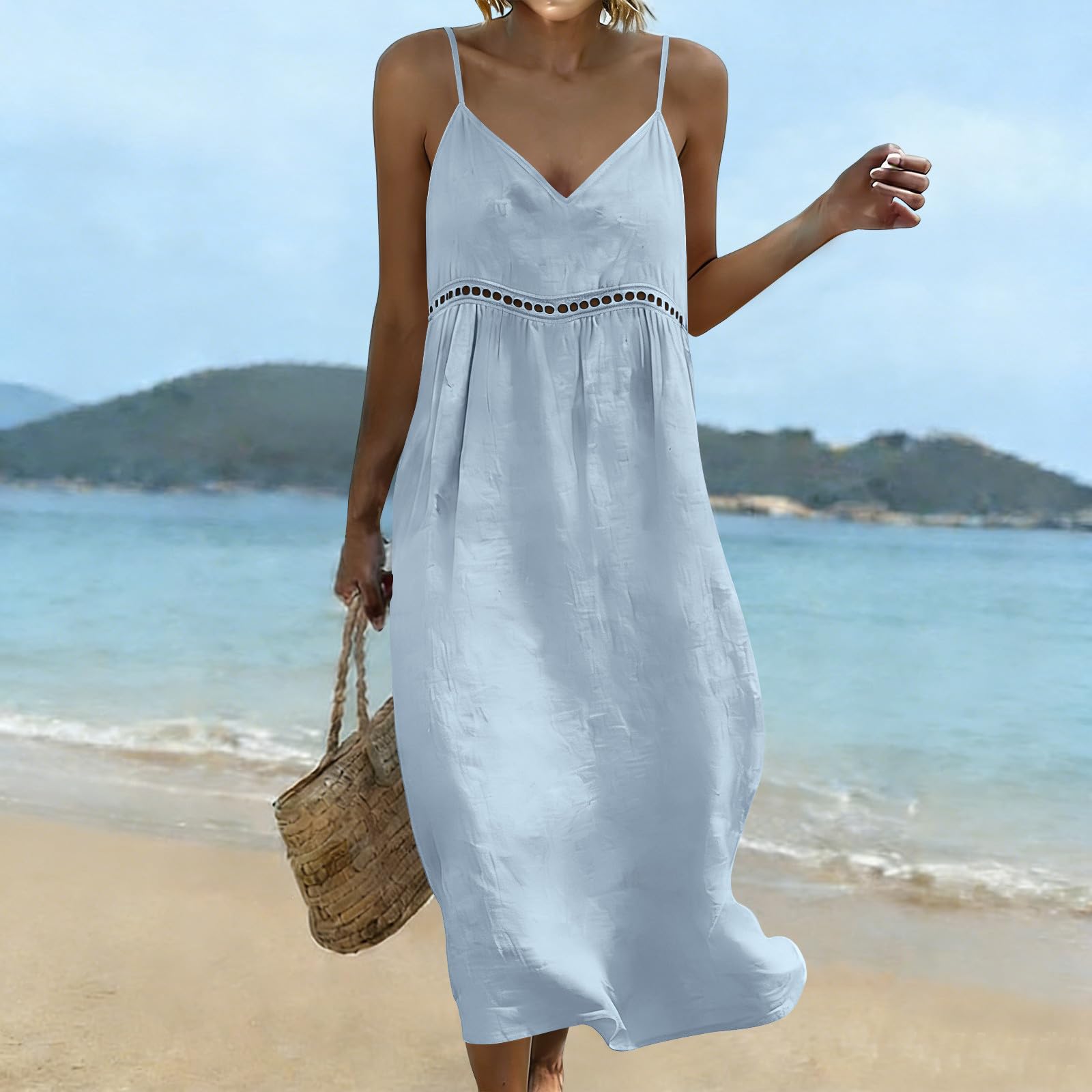Women s Casual And Fashionable Slim Shoulder Strap Sleeveless V-neck Hollowed Out Loose Dress XL небо синє кольору
Women s Casual And Fashionable Slim Shoulder Strap Sleeveless V-neck Hollowed Out Loose Dress XL небо синє кольору
