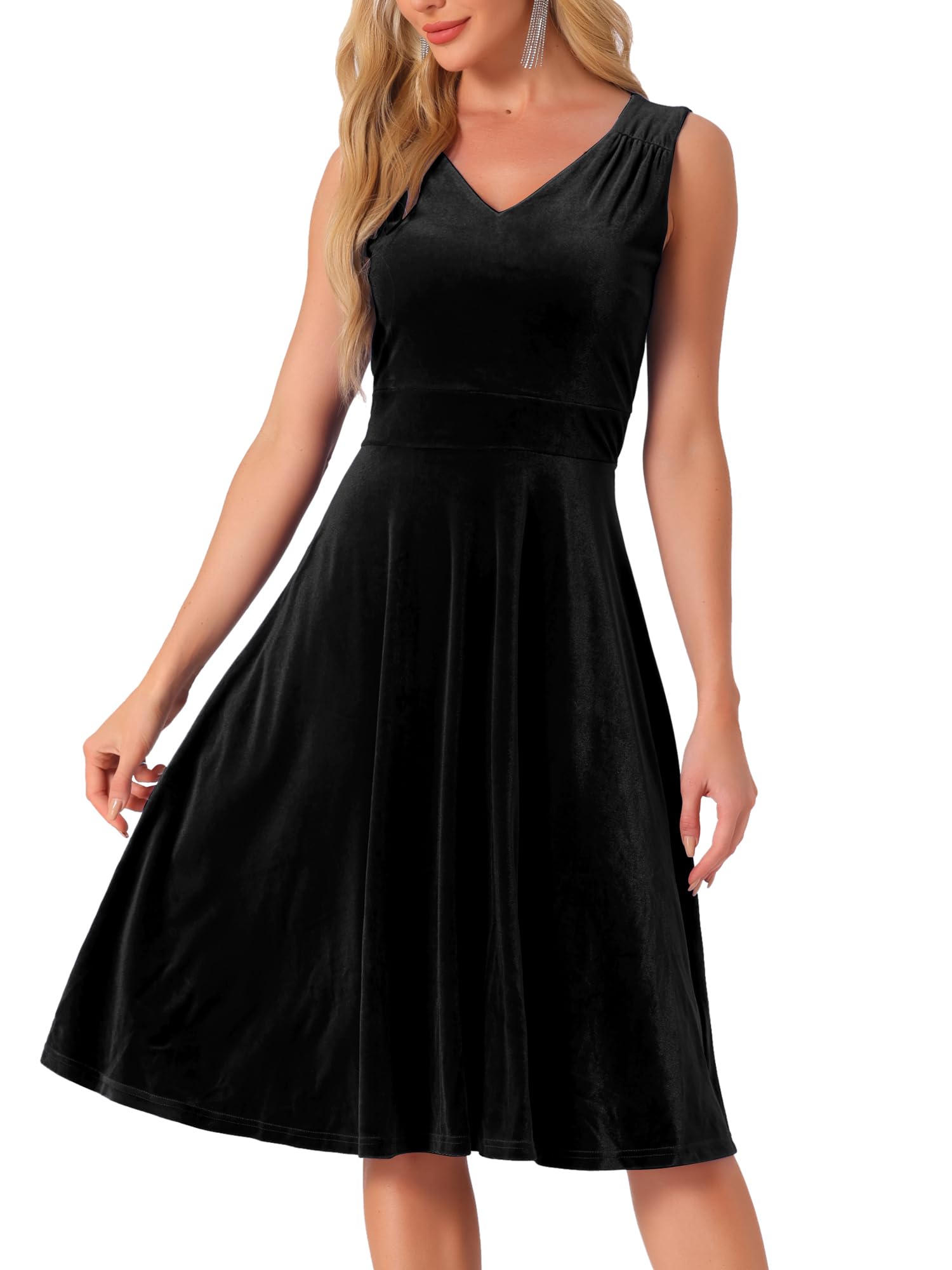 Allegra K Women s Sleeveless Velvet Pleated High-Waist V-Neck A-Line Midi Dress, Black, Size L
Allegra K Women s Sleeveless Velvet Pleated High-Waist V-Neck A-Line Midi Dress, Black, Size L
