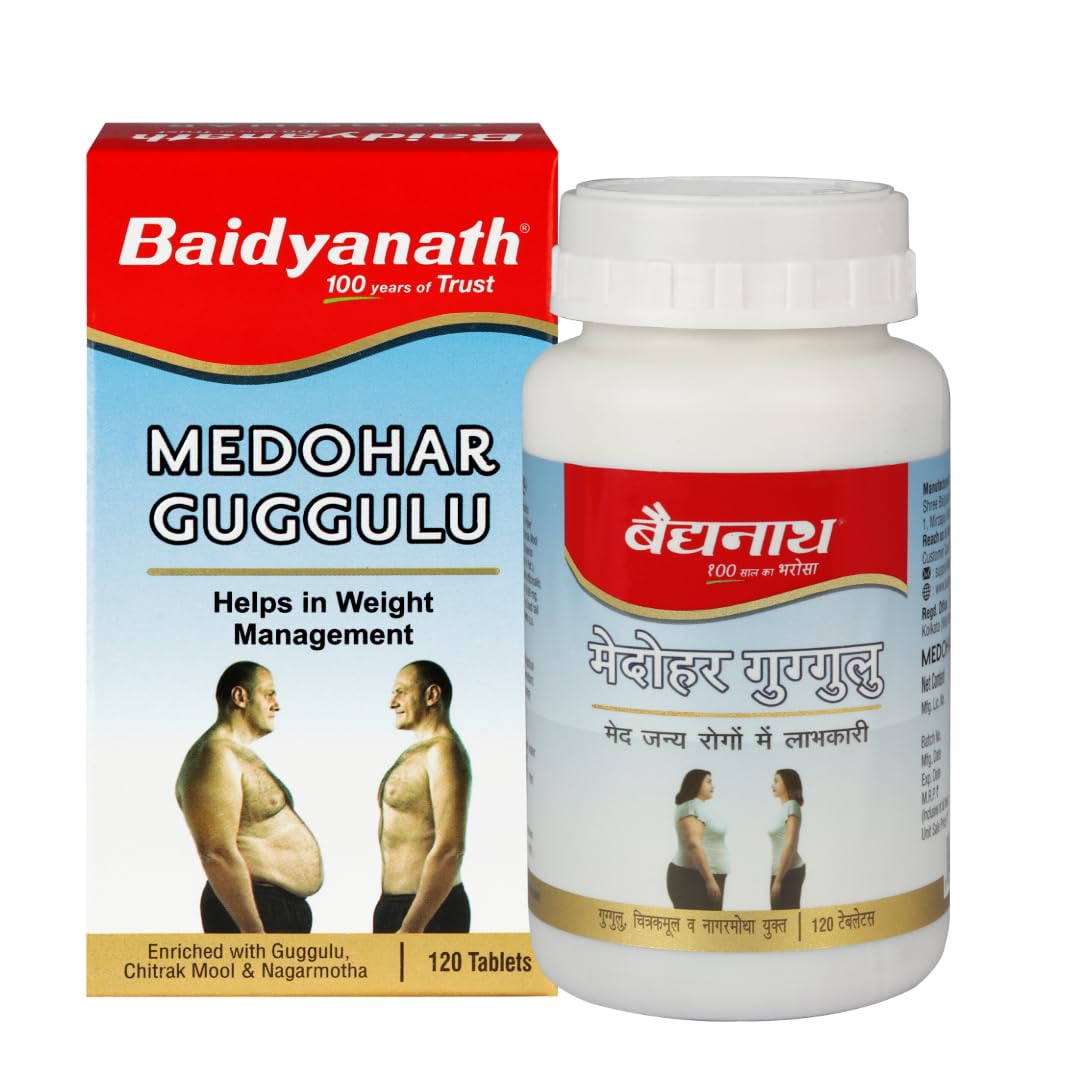 Baidyanath Medohar Guggulu Tablets, Enriched with Guggulu, Chitrakmool and Nagarmotha- 120 Tablets 
Baidyanath Medohar Guggulu Tablets, Enriched with Guggulu, Chitrakmool and Nagarmotha- 120 Tablets