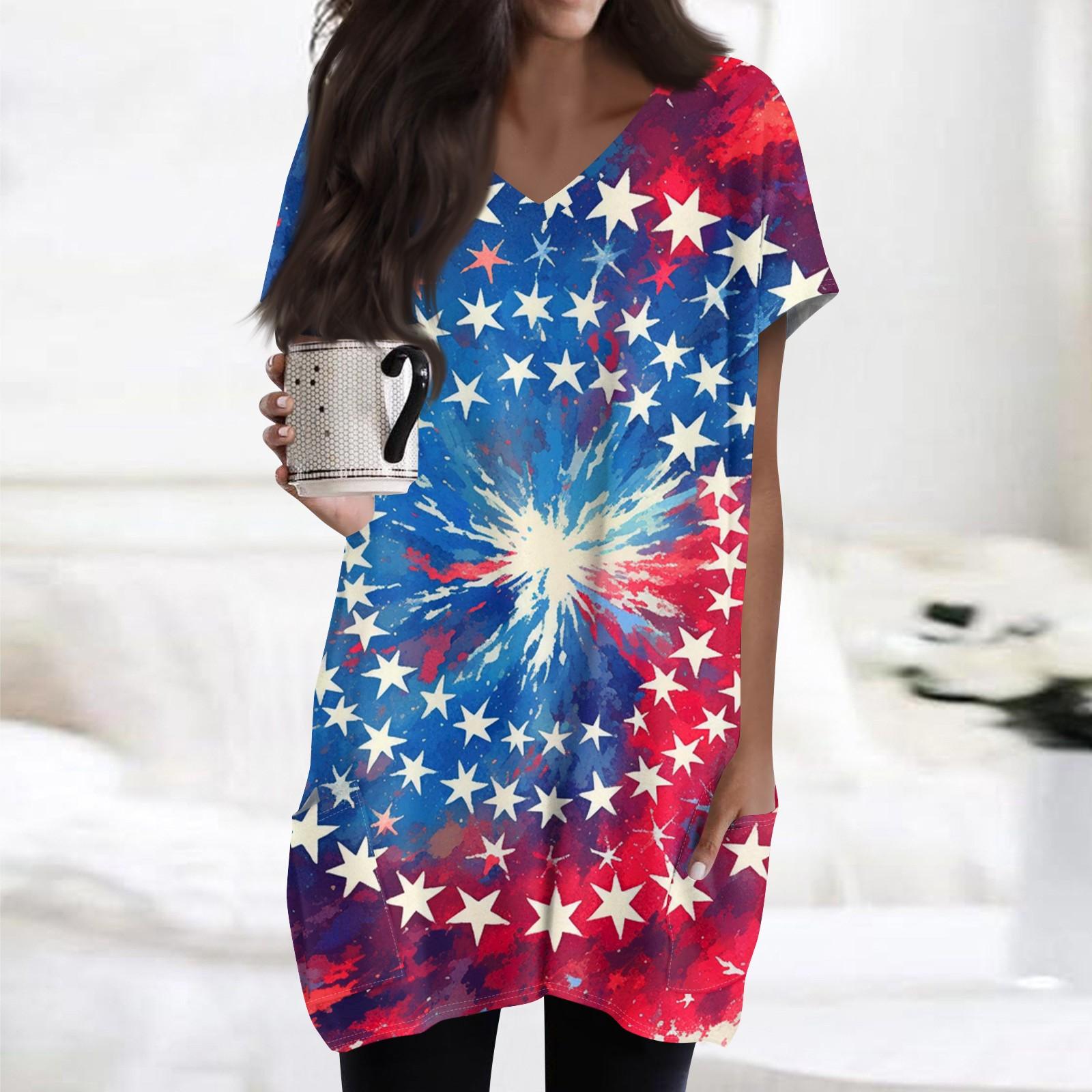 Women s Independence Day Flag Print V-Neck Midi Pocket Short Sleeve Top XL Кіновар
Women s Independence Day Flag Print V-Neck Midi Pocket Short Sleeve Top XL Кіновар