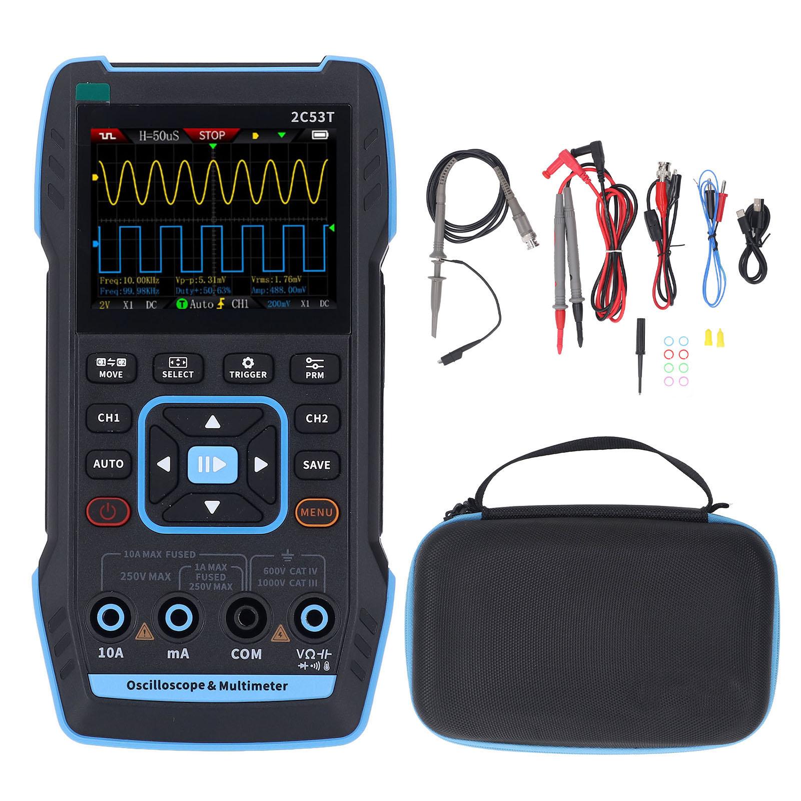 3 in 1 Oscilloscope Multimeter DDS Signal Generator 50MHz Bandwidth 250MS/s Sampling Rate 19999 Coun
3 in 1 Oscilloscope Multimeter DDS Signal Generator 50MHz Bandwidth 250MS/s Sampling Rate 19999 Coun