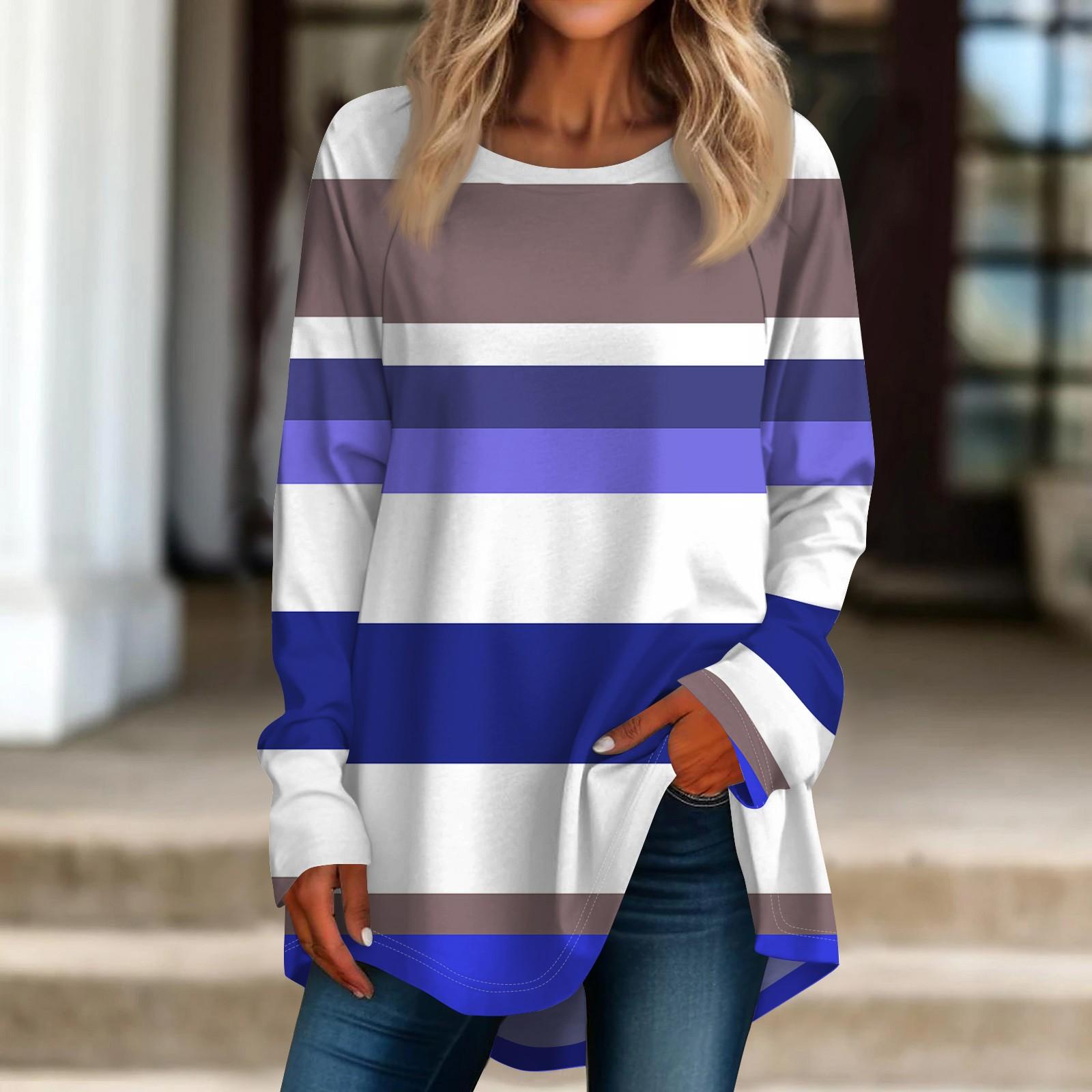 Жіноча велика смугаста сорочка з довгим рукавом і круглим вирізом, пуловер у смужку, верхній пуловер XL
Жіноча велика смугаста сорочка з довгим рукавом і круглим вирізом, пуловер у смужку, верхній пуловер XL