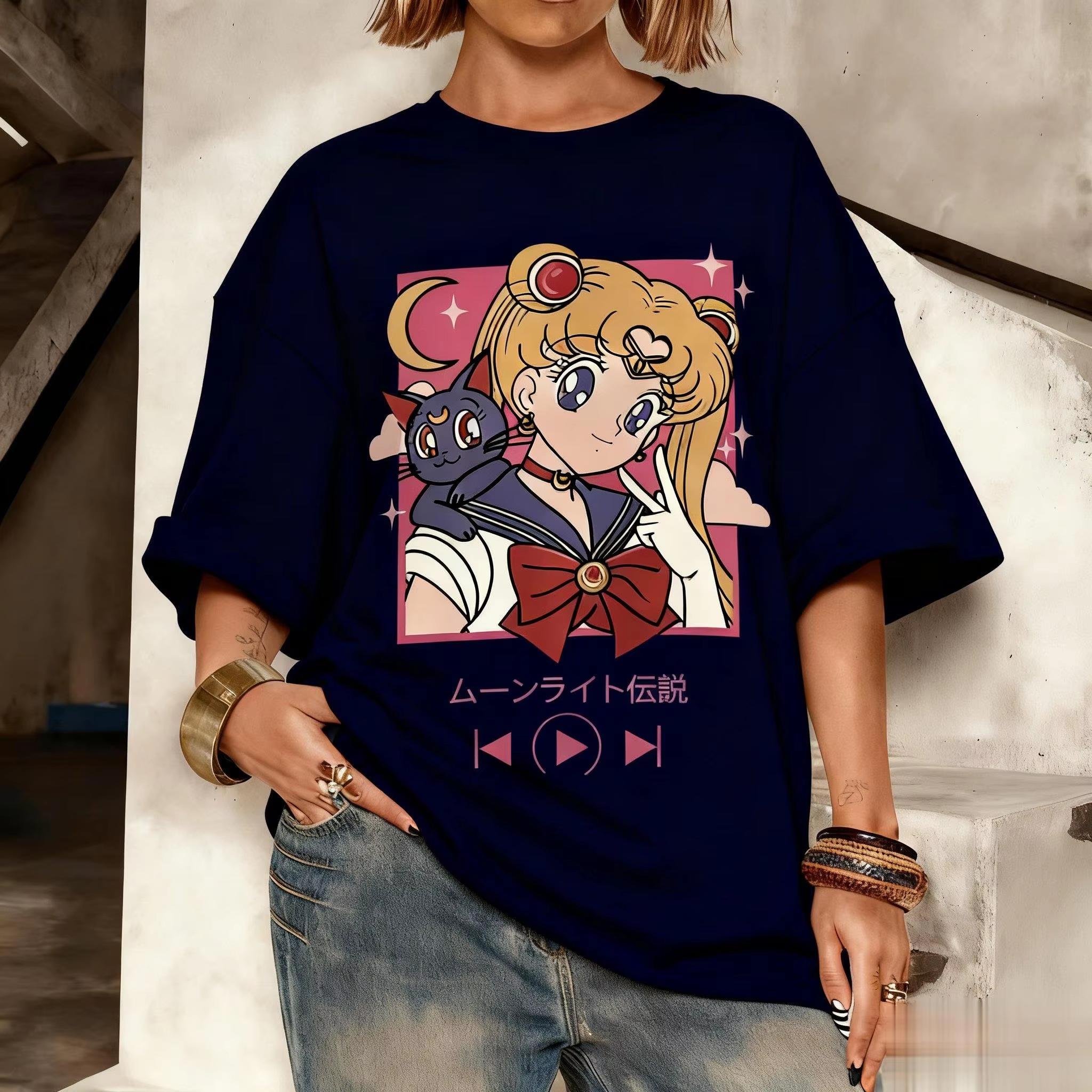 Streetwear Kawaii Sailor Moon Graphic Cotton Tshirt Unisex Women Anime Print Short Sleeve Tee Casual Summer Fashion Y2k Clothes 4XL
Streetwear Kawaii Sailor Moon Graphic Cotton Tshirt Unisex Women Anime Print Short Sleeve Tee Casual Summer Fashion Y2k Clothes 4XL