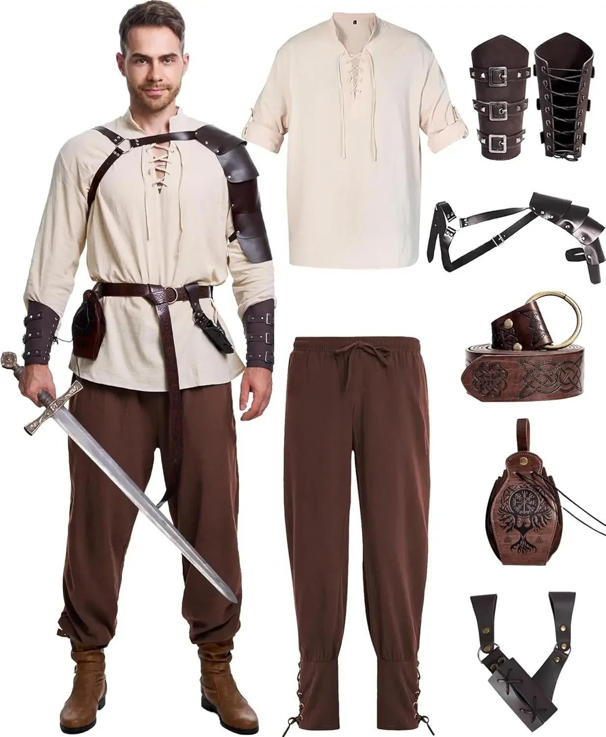 8 Pcs Men s Renaissance Costume Halloween Medieval Pirate Shirt Pant Viking Costume Accessories Set S&Other
8 Pcs Men s Renaissance Costume Halloween Medieval Pirate Shirt Pant Viking Costume Accessories Set S&Other