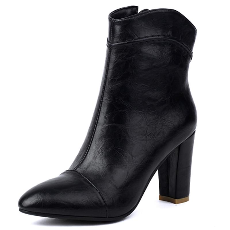 Элегантные женские ботильоны 2024 Осень Зима Классические Черные Коричневые Короткие Ботинки Блочный Каблук Вечерняя Обувь Женский Бренд Большой Размер 45 45 чёрный