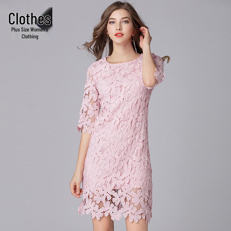 Pink Casual Plus Size Water-Soluble Lace Dress for Middle-Aged and Elderly XL 
Pink Casual Plus Size Water-Soluble Lace Dress for Middle-Aged and Elderly XL