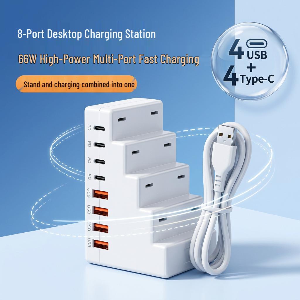 Multi-Port Fast Charging HUB with Stand & USB-C PD Power Strip and Cable Converter. Trapezoidal 8-port Adapter - Bare
Multi-Port Fast Charging HUB with Stand & USB-C PD Power Strip and Cable Converter. Trapezoidal 8-port Adapter - Bare