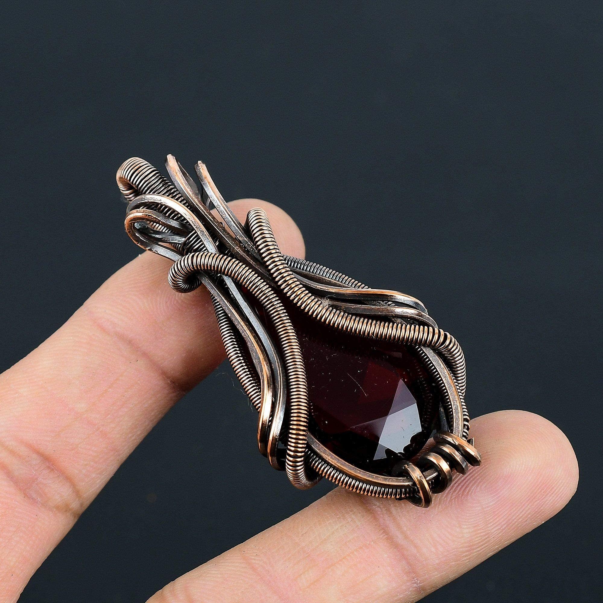 Красный гранатовый драгоценный камень, ручная работа, медная проволочная обертка, ювелирное украшение для женщин 2.60 Inches красный